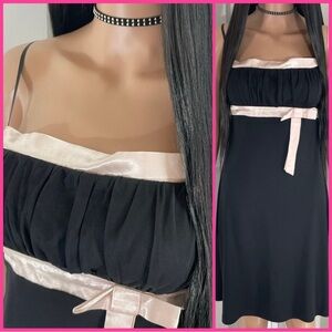 NWOT Byer Too! Vintage Pink & Black Dress With Pink Ribbon | Strapless | Size: M